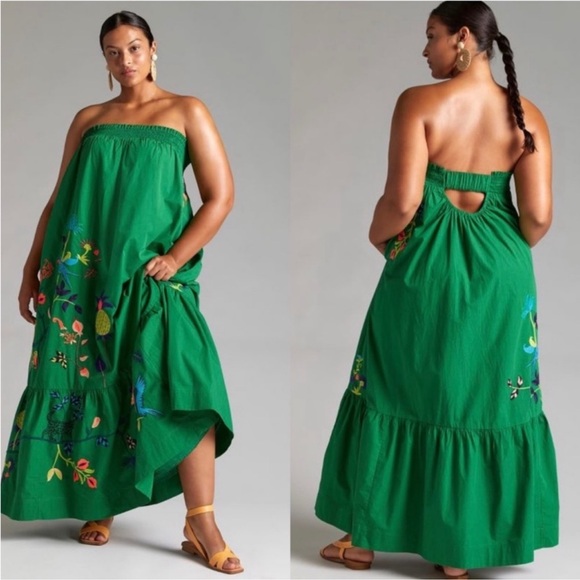 Anthropologie Ruffled Floral Embroidered Caribbean design Maxi Dress XS - Picture 4 of 5